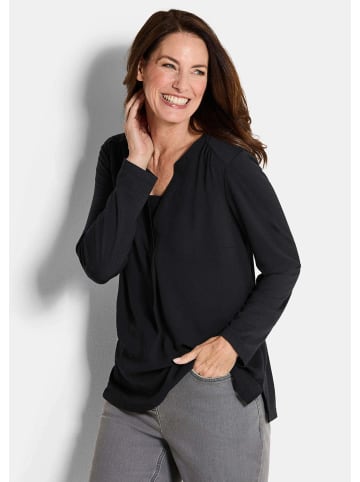 GOLDNER Blusenshirt Elegantes Chiffonshirt mit Jersey-Details in schwarz