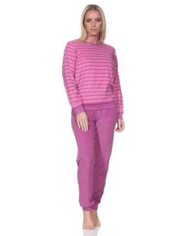 NORMANN Frottee Schlafanzug langarm Bündchen Streifenoptik in pink