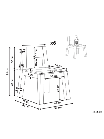 Beliani 6er-Set Gartenstuhl LIVORNO in Braun