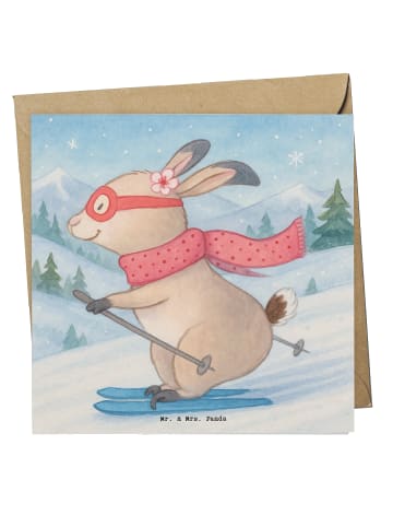 Mr. & Mrs. Panda Einladungskarte Hase Skifahren Design ohne Spruch in Weiß