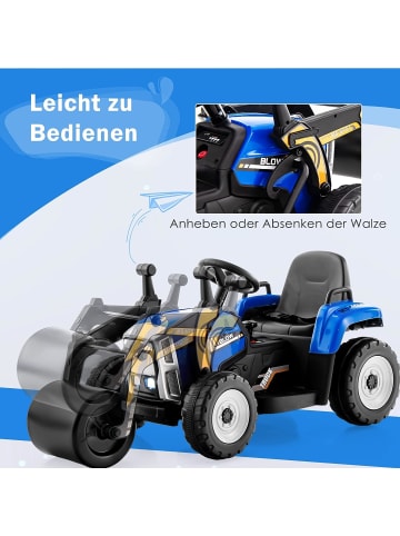 COSTWAY 12V Elektro Aufsitz Straßenwalze in Blau