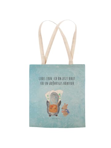 Mr. & Mrs. Panda Shopper-Tasche Pinguin & Maus Wanderer mit Spruch in Eisblau