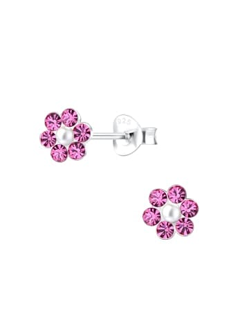 Alexander York Ohrringe, Ohrstecker BLUME mit Kristall und Perle in 925 Sterling Silber, 2-tlg.
