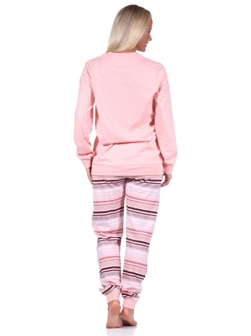 NORMANN Pyjama Bündchen und gestreifter Hose - 69188 in rosa
