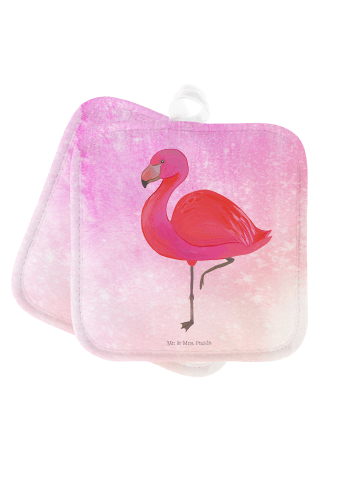 Mr. & Mrs. Panda Topflappen Flamingo Classic ohne Spruch in Aquarell Pink