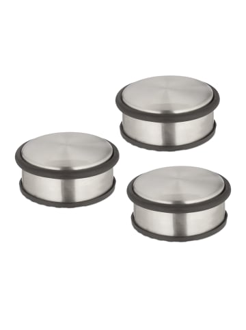 relaxdays 3 x Türstopper in Silber/ Schwarz - (H)4,5 x Ø 10,5 cm