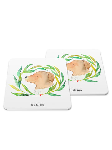 Mr. & Mrs. Panda Glasuntersetzer Hund Blumen ohne Spruch in Weiß