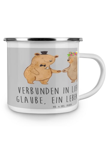 Mr. & Mrs. Panda Emaille Tasse Kirchliche Trauung Liebe Glaube m... in Heather Grey
