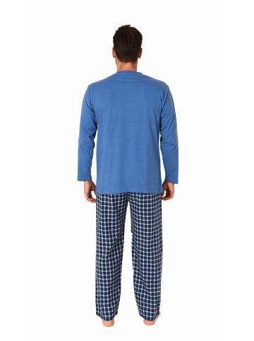NORMANN Schlafanzug lang Pyjama Set karierte Flanell Hose - 70920 in hellblau