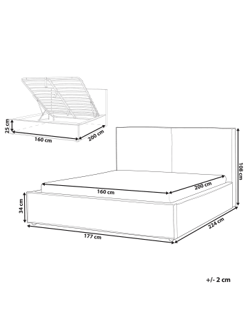 Beliani Doppelbett MOISSAC in Beige/Schwarz - (W) 177 x (H) 108 x (L) 224 cm