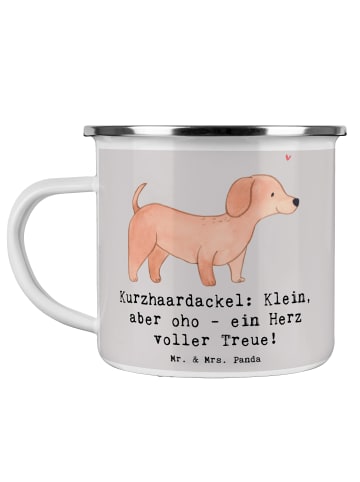 Mr. & Mrs. Panda Kaffeetasse Kurzhaardackel Herz mit Spruch in Grau Pastell