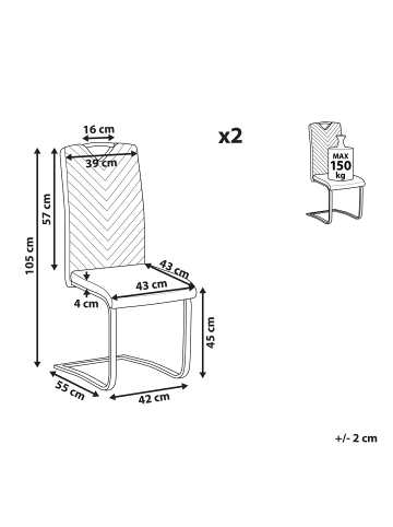 Beliani 2er-Set Esszimmerstuhl PICKNES in Schwarz/Silber