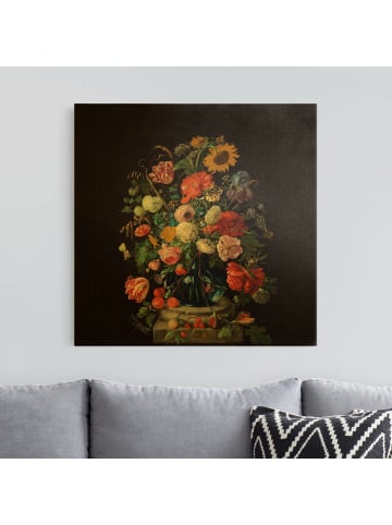 WALLART Leinwandbild Gold - Jan Davidsz de Heem - Glasvase mit Blumen in Bunt