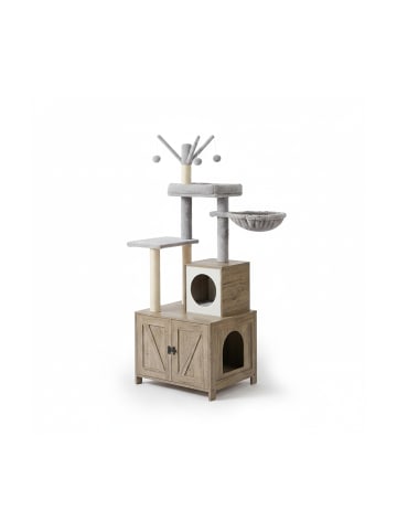 relaxdays Kratzbaum in Hellbraun/ Weiß - (B)60 x (H)150 x (T)49 cm