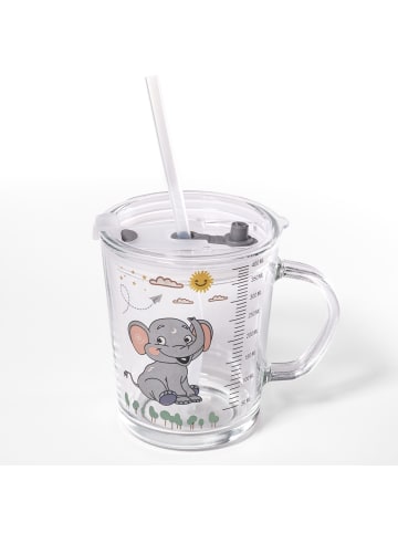 Intirilife Kinder Trinkbecher transparent mit Deckel in Elefant Design