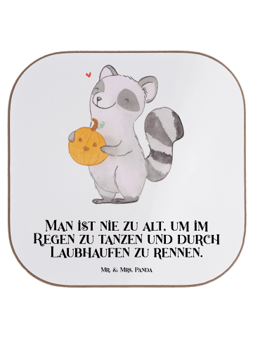 Mr. & Mrs. Panda gläseruntersetzer Waschbär Kürbis mit Spruch in Weiß