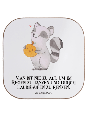 Mr. & Mrs. Panda Untersetzer Waschbär Kürbis mit Spruch in Weiß