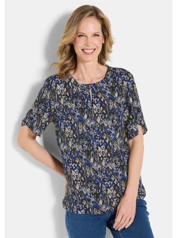 GOLDNER Kurzgröße:  Blusentop Elegantes Halbarm Blusenshirt, Druck in blau / stein / gemustert