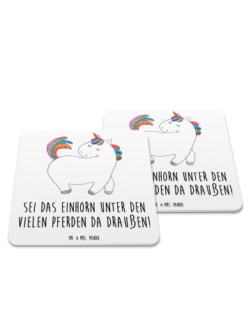 Mr. & Mrs. Panda Getränkeuntersetzer Einhorn Stolzieren mit Spruch in Weiß