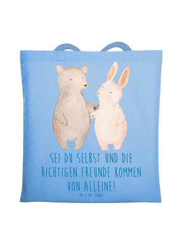 Mr. & Mrs. Panda Shopping Tasche Neue Freunde finden mit Spruch in Sky Blue