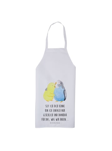 Mr. & Mrs. Panda Küchenschürze Wellensittich Liebe mit Spruch in Weiß