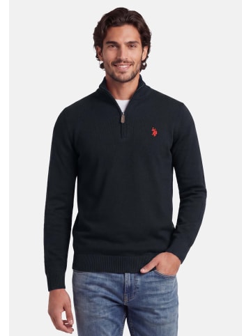 U.S. Polo Assn. Stehkragenpullover USKnooxx – Herren Half-Zip Strickpullover in Schwarz-Rot