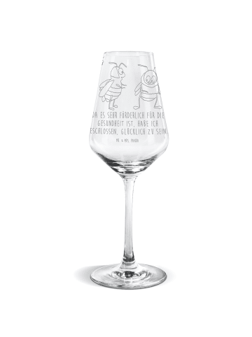 Mr. & Mrs. Panda Weißwein Glas Hummeln Kleeblatt mit Spruch in Transparent