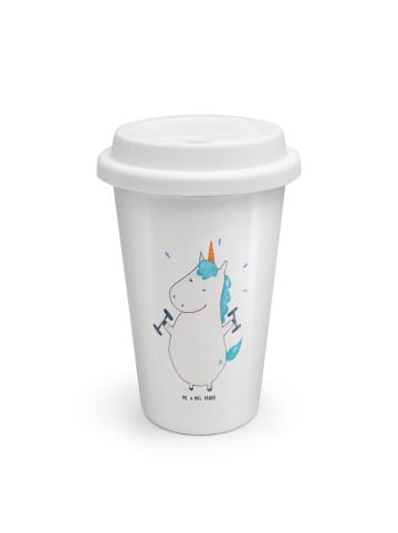 Mr. & Mrs. Panda Thermobecher Einhorn Fitness ohne Spruch in Weiß