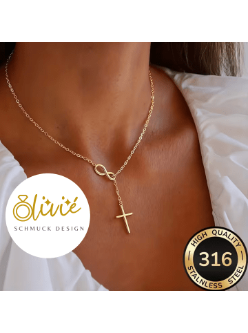 XCOAST Damen Halskette Infinity-Kreuz, Edelstahl, Gold