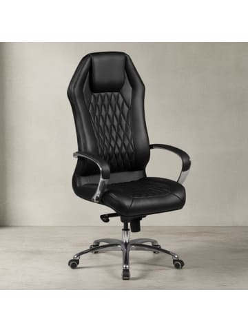 KADIMA DESIGN Bürostuhl MONTEREY Echt-Leder Schreibtischstuhl 120KG in Schwarz
