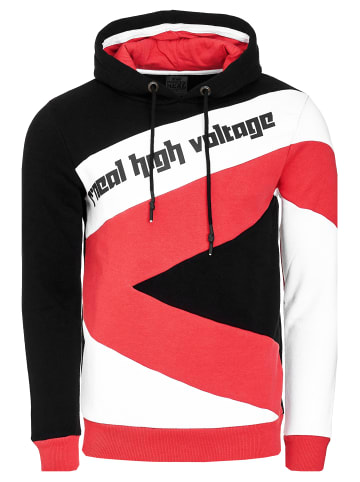 Rusty Neal Kontrast Color Block Kapuzen-Pullover in Schwarz / Weiß / Rot