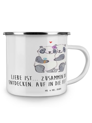 Mr. & Mrs. Panda Camping Emaille Tasse Liebe Flitterwochen mit S... in Weiß