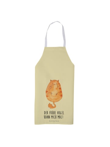 Mr. & Mrs. Panda Schürze Katze Frühaufsteher mit Spruch in Gelb Pastell