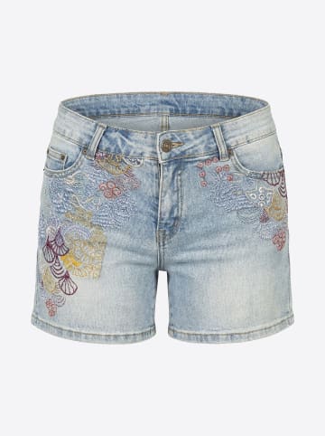 KOROSHI Kurzer Denim-Liegestütz mit schmaler Stickerei in blau