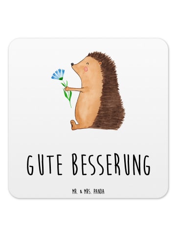 Mr. & Mrs. Panda Bierdeckel Igel Blumen mit Spruch in Weiß