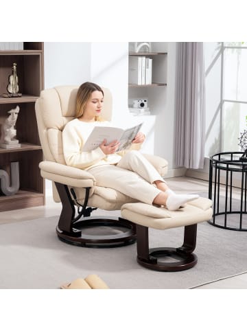 HOMCOM Relaxsessel mit Hocker in Cremeweiß 86L x 83B x 107H cm