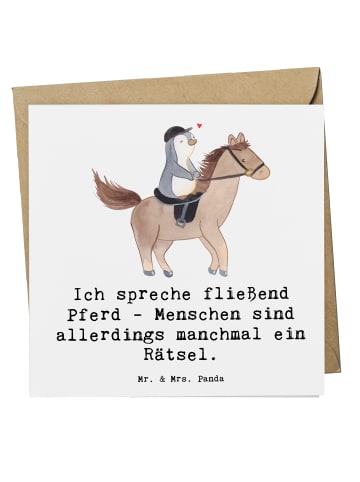 Mr. & Mrs. Panda Einladungskarte Reiten und Rätsel mit Spruch in Weiß