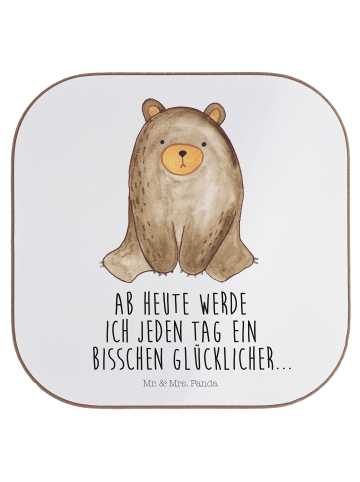 Mr. & Mrs. Panda Glas-Untersetzer Bär sitzend mit Spruch in Weiß