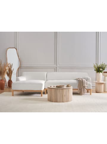 Beliani Ecksofa SOSJO in Weiß/Braun - (W) 251 x (H) 74 x (L) 132 cm rechtsseitig