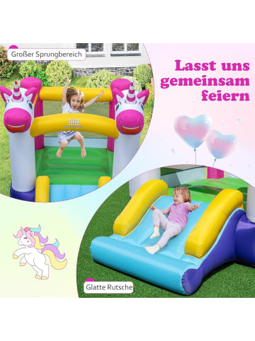 COSTWAY Hüpfburg mit Rutsche Einhorn-Design in Bunt