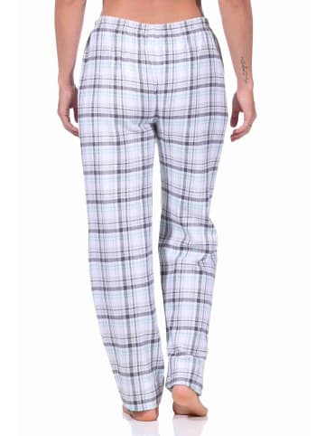 NORMANN Flanell Schlafanzug Hose kariert Baumwolle - 70823 in türkis