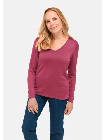 GOLDNER Kurzgröße:  V-Pullover Langarm-Pullover mit V-Ausschnitt in sangria