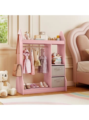 COSTWAY Kindergarderobe mit Spiegel 81 x 38 x 107 cm in Rosa