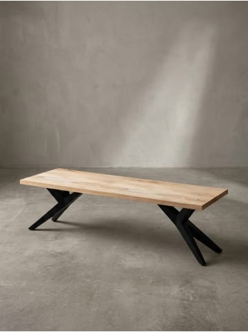 KADIMA DESIGN Esszimmerbank 120x45x45 cm Akazie Massivholz Metall Loft-Style,