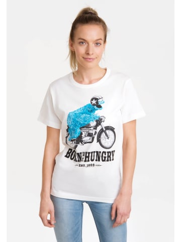 Logoshirt T-Shirt Sesamstrasse - Krümelmonster Motorrad in weiß