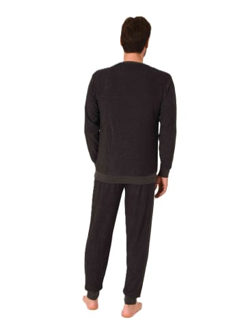 NORMANN Langarm Schlafanzug Frottee Bündchen in anthrazit