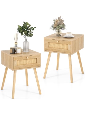COSTWAY 2er Set Nachttisch mit Schublade in Beige