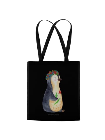 Mr. & Mrs. Panda Stofftasche Pinguin Blumen ohne Spruch in Schwarz