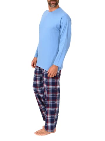 NORMANN Schlafanzug lang Pyjama FlanellHose Karo - 88239 in hellblau