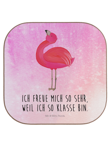 Mr. & Mrs. Panda Untersetzer Flamingo Stolz mit Spruch in Aquarell Pink